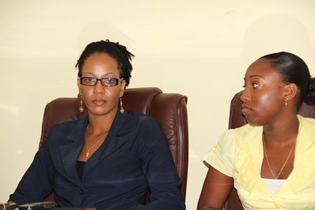 Nevis Island Administration/Medical University of the Americas Health Science Scholarship awardees (l-r) Ms. Kamara Louisy and Ms. Earline Pemberton at the announcement ceremony