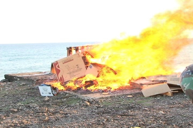 Illicit material including cannabis and cocaine on fire at Long Point