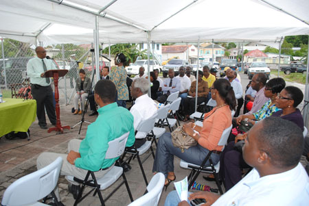 Premier, Hon. Joseph Parry addressing audience at signing ceremony of Nevis Fisheries development