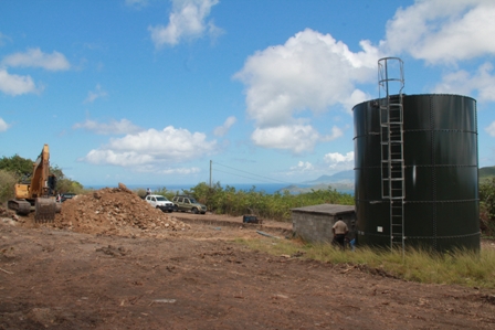 Ongoing preparatory work at the Spring Hill site for a 500,000 gallon reservoir next to the existing 20,000gallon reservoir. The new storage facility will be one of four to be constricted under the EC$30million Nevis Water Enhancement Project, funded by the Caribbean Development Bank