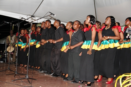 The choir performing at the official opening of the Nevis Cultural Centre at Pinneys