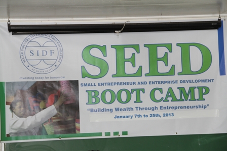 The Sugar Industry Diversification Foundation’s Small Business Entrepreneur and Enterprise Development banner at the Business Boot Camp on Nevis