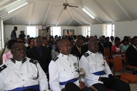 Persons present in the gallery at the first sitting of the Nevis Island Assembly at Hamilton House in Charlestown on March 26, 2013