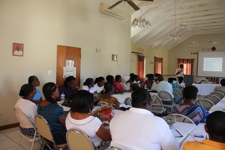 Education Officer in the Department of Education Mr. Laurence Richards in session with the school management teams and principal from primary and secondary schools on Nevis, during a workshop on Record Keeping at the Red Cross conference room organised by the Department