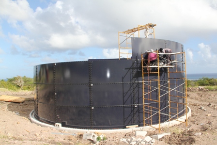 The 300,000 gallon reservoir under construction at Camps as part of the Caribbean Development Bank-funded Water Enhancement Project