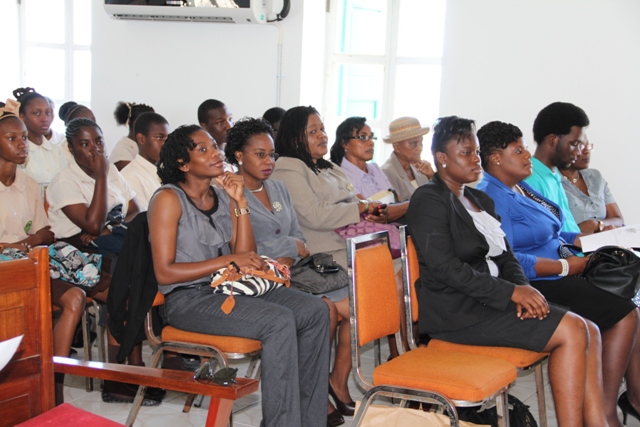 A section of the gallery at the Youth Parliament at the Nevis Island Assembly Chambers on March 10, 2014, at Samuel Hunkins Drive in Charlestown.  Former President and first Clerk of the Assembly Mrs. Morjorie Morton is seated in the second row, extreme right