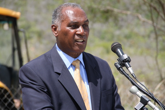 Premier of Nevis Hon. Vance Amory delivering remarks at the ground breaking ceremony for the expansion of the Mount Nevis Hotel at Newcastle on April 24, 2014