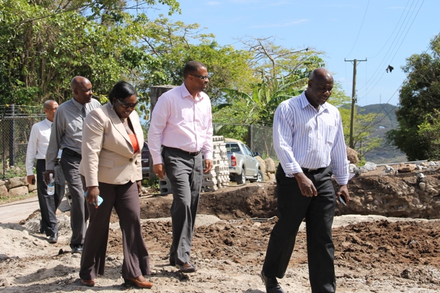 Members of the Nevis Island Administration Cabinet on tour of the Caribbean Development Bank funded Water Enhancement Project on April 16, 2014. (l-r) Hon. Alexis Jeffers, Acting Premier of Nevis Hon. Mark Brantley, Hon. Hazel Brandy-Williams, Cabinet Secretary Stedmond Tross  and  Collin Tyrell Legal Advisor to the Nevis Island Administration