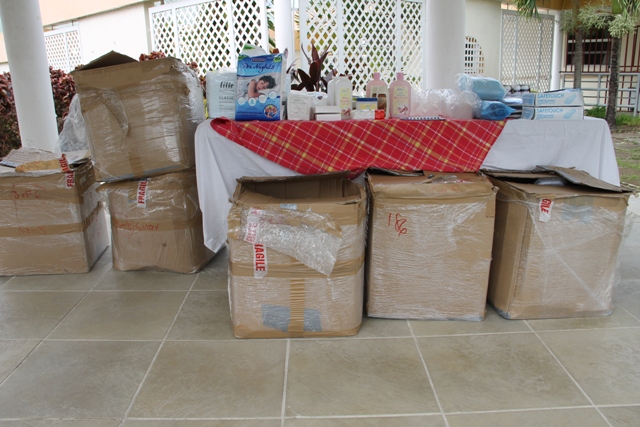 Six boxes containing medical supplies donated to The Flamboyant Nursing Home on Nevis and the Nevis Alexandra Hospital from a Nevisian residing in England through the Simple Missions in Love on May 13, 2014 at the Flamboyant Nursing Home