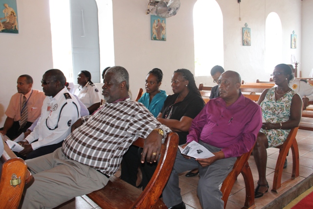 A section of persons in attendance at a special church service held in honour of outgoing Organisation of the American States Ambassador to St. Kitts and Nevis His Excellency Starret Green at the St. Paul’s Anglican Church in Charlestown on June 18, 2014