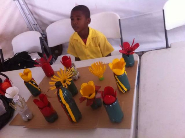 Tershean Wilkinson of the St. Thomas Primary School placed second with his art project made of recyclable materials from Sparkle soda bottles