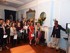 Chief Executive Officer of the Nevis Tourism Authority Greg Phillip makes his presentation to invitees at a cocktail hosted by the Nevis Tourism Authority and the St. Kitts Tourism Authority for tourism partners at the High Commission of St. Kitts and Nevis in London on September 29, 2014