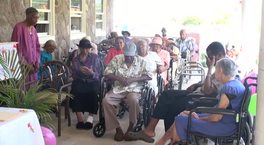 Some of the residents at the Flamboyant Nursing Home on Nevis during a recent celebration held in their honour by management and staff of the facility