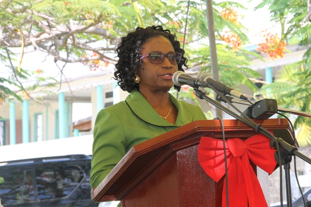 Director of St. Christopher and Nevis Social Security Mrs. Sephlin Lawrence at a handing over ceremony at the Alexandra Hospital on Nevis, December 19, 2014