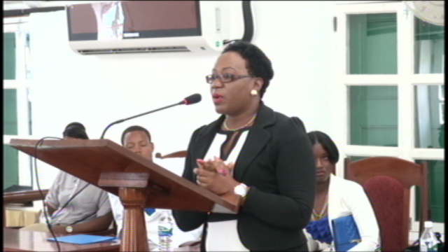 Clerk of the House Shemica Maloney giving brief remarks after special sitting at The Nevis Island Assembly On March 9, 2015