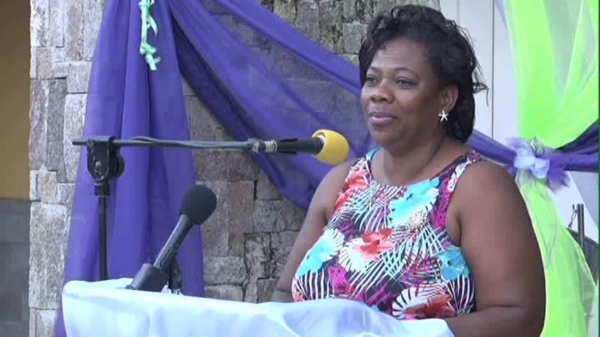 Coordinator in the Gender Affairs Division Lorraine Archibald delivering remarks at the Women of Excellence Awards and Cocktail on March 29, 2015 at the Nevis Performing Arts Centre’s courtyard 