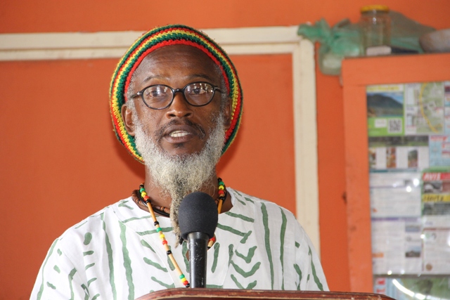 Ras I-Roy, participant of the pottery making workshop delivering the vote of thanks at the opening ceremony of the Newcastle Pottery Making workshop on June 8, 2015 at the Newcastle Pottery