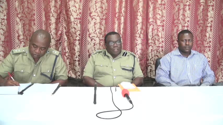 (L-R) Inspector in charge of Beat and Patrol Conrad Bertie and Head of the Royal St. Christopher and Nevis Police Force, Nevis Division Superintendent Hilroy Brandy and Inspector in charge of Out Stations Inspector Alonzo Carty