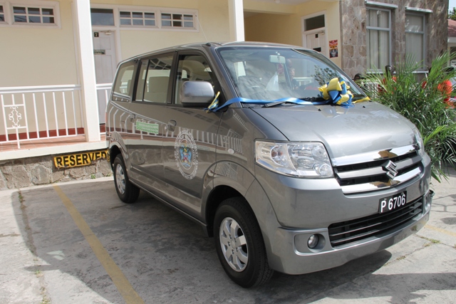 The new Suzuki bus, a gift from Trust Services (Nevis) Ltd on June 05, 2015, for use by the Department of Community Development
