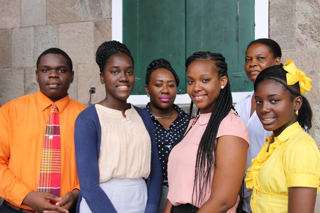 (L-R)) Secondary school students who will take part in the 40th Commonwealth Parliamentary Association (CPA) Caribbean, Americas and Atlantic Region’s conference in Tortola, British Virgin Islands (l-r) Rol-J Williams, Joanne Manners, Shanai Liburd and Tassai Pemberton with Clerk of the Nevis Island Assembly Shemica Maloney and the student’s chaperon during their visit to Tortola Lorna Bussue 