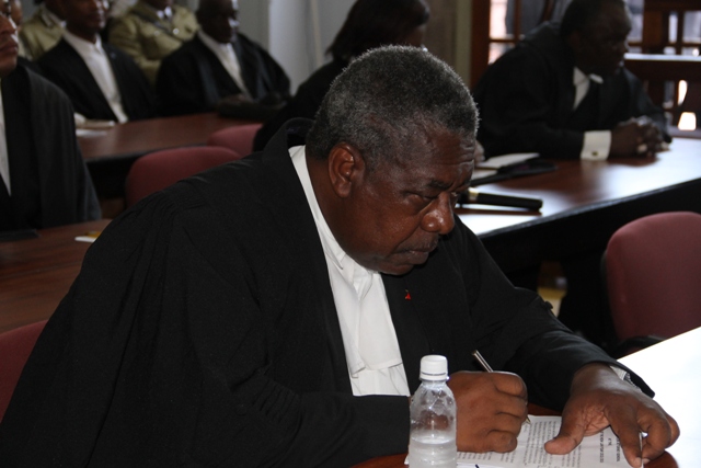 Attorney General and Minister of Justice and Legal Affairs in St. Kitts and Nevis Hon. Vincent Byron, at the High Court in Charlestown on September 17, 2015, before the commencement of a Special Sitting to commemorate the opening of the New Law Year 2015-2016