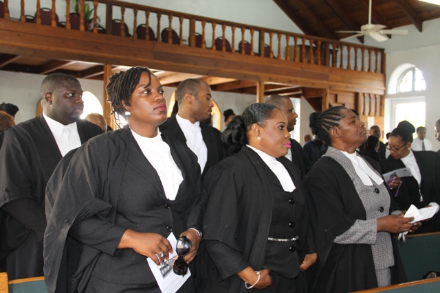 Lawyers at the Special Service at the Taylor’s Memorial Holiness Church in Charlestown ahead of a Special Sitting at the High Court in Nevis to commemorate the opening of the New Law Year 2015 – 2016 on September 17, 2015