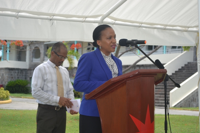 Permanent Secretary of Health Nicole Slack-Liburd with Hospital Administrator Gary Pemberton at the handing over ceremony for the information systems and wheelchairs from the Government and people of the Republic of China (Taiwan) on September 18, 2015