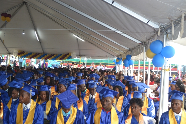 Graduates of the Charlestown Secondary School and the Nevis Sixth Form College at their Graduation and Prize-giving Ceremony at the Cicely Grell-Hull Dora Stevens Netball Complex on November 11, 2015