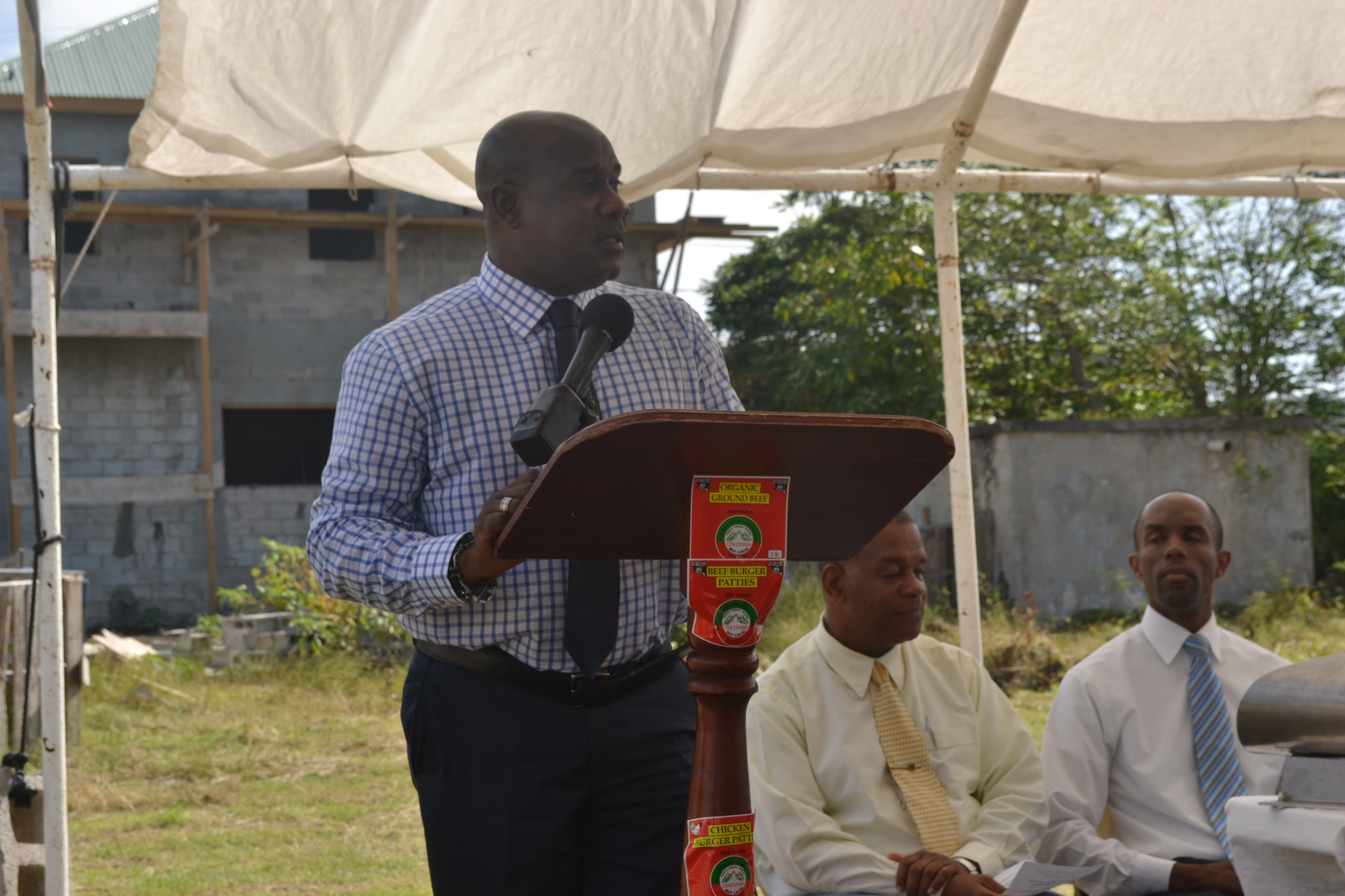 Minister of Agriculture Hon. Alexis Jeffers making remarks at the Ground Breaking Ceremony for the extension of the Abattoir Division on the Abattoir Division Grounds on January 26 2016