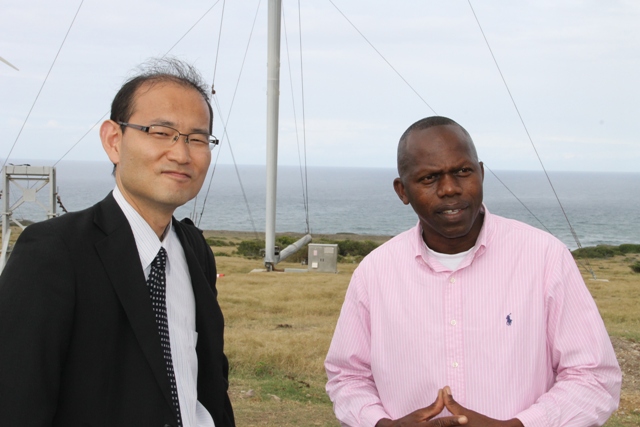 (L-R) Ogawa Tadayuki Senior Advisor (Energy and Power Sector) Professional Engineer and Jervan Swanston Acting General Manager of Nevis Electricity Company Ltd. (NEVLEC)