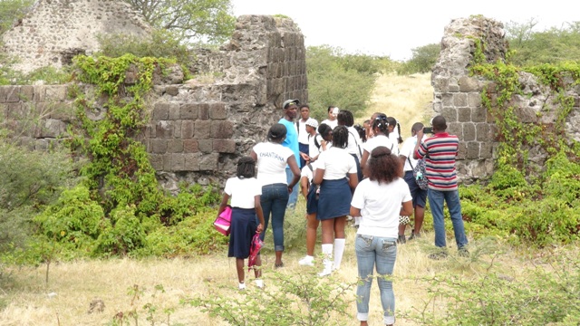 Students of Nevis Academy at Fort Charles on a tour organised by the Ministry of Tourism as part of its Exposition Nevis to teach them about the history, flora and fauna of Nevis, on April 18, 2016