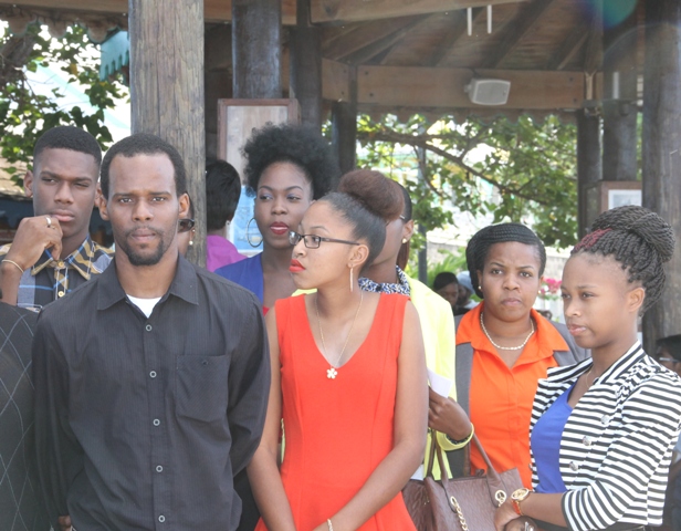 Another section of a group of Nevis youths at the Charlestown Pier on April 04, 2016, moments before their departure for St. Kitts to attend a forum as part of Diplomatic Week 2016