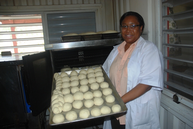 Vermaran Extavour, Regional Project Coordinator at the FAO, cassava development expert and facilitator of the Food and Agriculture Organisation’s Bread Making Using Wet Cassava workshop during demonstrations on May 18, 2016