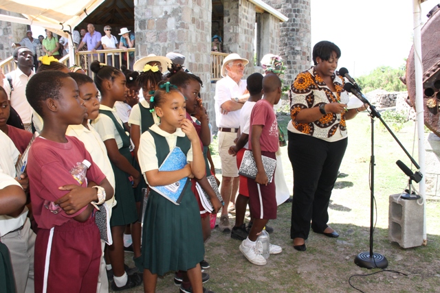 Product Development Officer at the Ministry of Tourism, Nicole Liburd delivering remarks at the opening ceremony to mark International Museum Day at New River Estate on May 18, 2016, hosted by the Nevis Historical and Conservation Society and the Ministries of Tourism and Agriculture