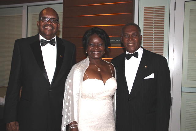 Governor General of St. Kitts and Nevis His Excellency Sir Tapley Seaton QC (left) with Premier of Nevis Hon. Vance Amory and his wife Mrs. Verni Amory at the  Ministry of Tourism’s recent awards ceremony and gala hosted by the Ministry of Tourism at the Four Seasons Resort