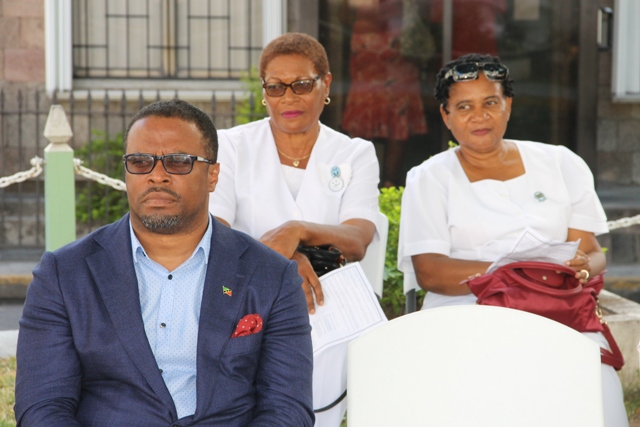 Deputy Premier of Nevis Hon. Mark Brantley (first row) with nurses from the Mental Health Unit at the Nevis Christian Council’s prayer service for God’s protection during the 2016 hurricane season at the War Memorial Square in Charlestown on June 17, 2016