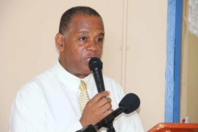 Permanent Secretary in the Ministry of Agriculture Eric Evelyn delivering remarks on behalf of Deputy Premier and Minister of Tourism Hon. Mark Brantley on June 27, 2016, at the opening ceremony of the Gingerland Community-Based Tourism Workshop at the Hardtimes Conference Centre in Gingerland