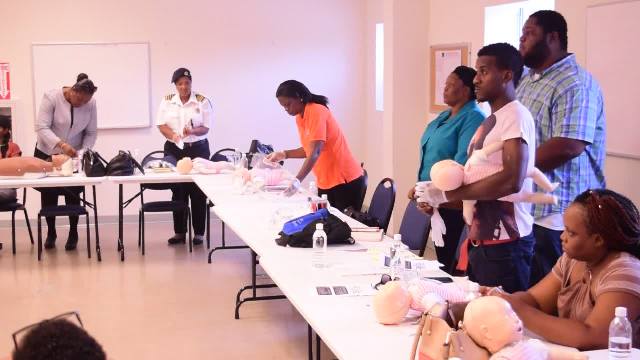 A section of the 20 Nevis Island Administration workers attending the Nevis Disaster Management Department’s First Aid and Cardiopulmonary resuscitation (CPR) training on June 15, 2016, in collaboration with the Red Cross at the department’s offices at Long Point
