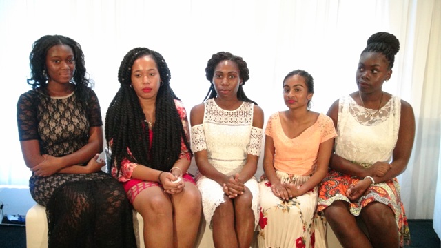 Budding local fashion designers (l-r) Sashauna Lyden, Iesha Smith, Kelcia Liburd, Nadya Beephat and Shannon Morton at the end of the #beautyFULL Women’s Conference at the Four Seasons Resort on July 03, 2016