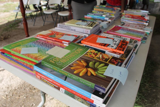 Some of the EC$4000 worth of text books donates to students of Cane Gardens on August 15, 2016 as part of the Cane Garden Community Improvement Club Incorporated Text Book Initiative Drive