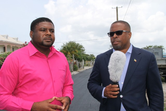 (L-r) Junior Minister in the Ministry of Communication and Works Hon. Troy Liburd and Deputy Premier and Area Representative for the St. Johns Parish Hon. Mark Brantley at the new Lower Farms/Bath Plain road on July 29, 2016