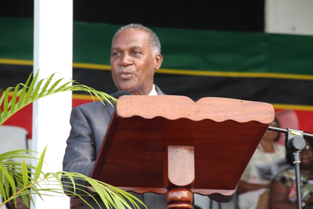 Premier of Nevis Hon. Vance Amory delivering an address at the Ceremonial Parade and Awards Ceremony to mark the 33rd Anniversary of the Independence of St. Kitts and Nevis at the Elquemedo T. Willett Park on September 19, 2016