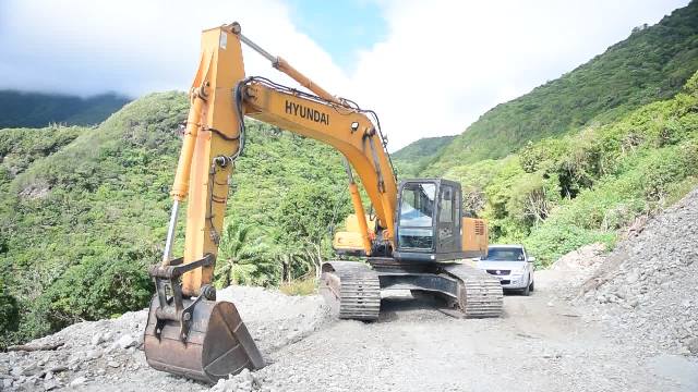 A 29-ton excavator, one of four new pieces of equipment purchased by the Nevis Housing and Land Development Corporation for the Nevis Island Administration-owner New River quarry
