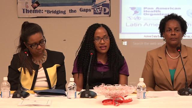 (L-R) Dr. Patrice Lawrence William, PAHO’s Country Programme Specialist, Permanent Secretary in the Ministry of Health Nicole Slack-Liburd and Dr. Judy Nisbett, Medical Officer of Health at the launch of the Prinatal Information System on February 14, 2017 at the Nevis Disaster Management Office conference room at Long Point