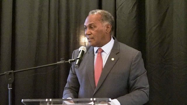 Hon. Premier Vance Amory at the opening ceremony of the 12th Annual Anti-Money Laundering/Countering Financing of Terrorism Awareness Seminar and Training Workshop on March 06, 2017, at the Four Seasons Resort, Nevis