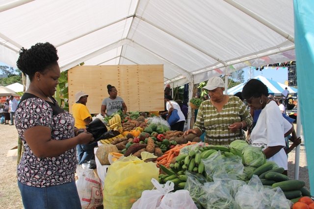 Patrons purchasing local produce at the 23rd Annual Agriculture Open Day hosted by the Ministry and Depart of Agriculture in the Nevis Island Administration at the Villa Grounds, Charlestown on March 30, 2017