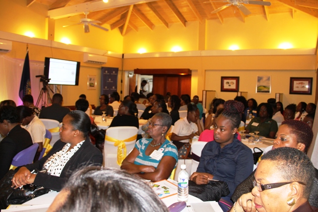 A section of participants at the Sub-Regional Women’s Forum on the Sustainable Development Goals hosted by the Ministry of Social development in collaboration with the Commonwealth Women Parliamentarians and support from the Organization of American States at the Mount Nevis Hotel on March 22, 2017
