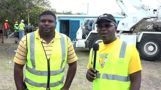 (L-r) Hon. Troy Liburd, Junior Minister in the Ministry responsible for Public Utilities on Nevis and Dr. Ernie Stapleton, Permanent Secretary in the Ministry of Communication, Works and Public Utilities at the Bedrock Exploration and Development Technologies Maddens Pumping Station on April 15, 2017