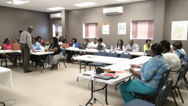 A section of participants at the three-day School Safety Course at the Nevis Disaster Management Department’s conference room at Long Point 