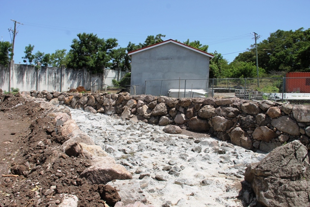 Rock revetment work at Stoney Grove, part of the Nevis Disaster Management Department’s Enhancing Disaster Resilience and Emergency Shelter Management Project